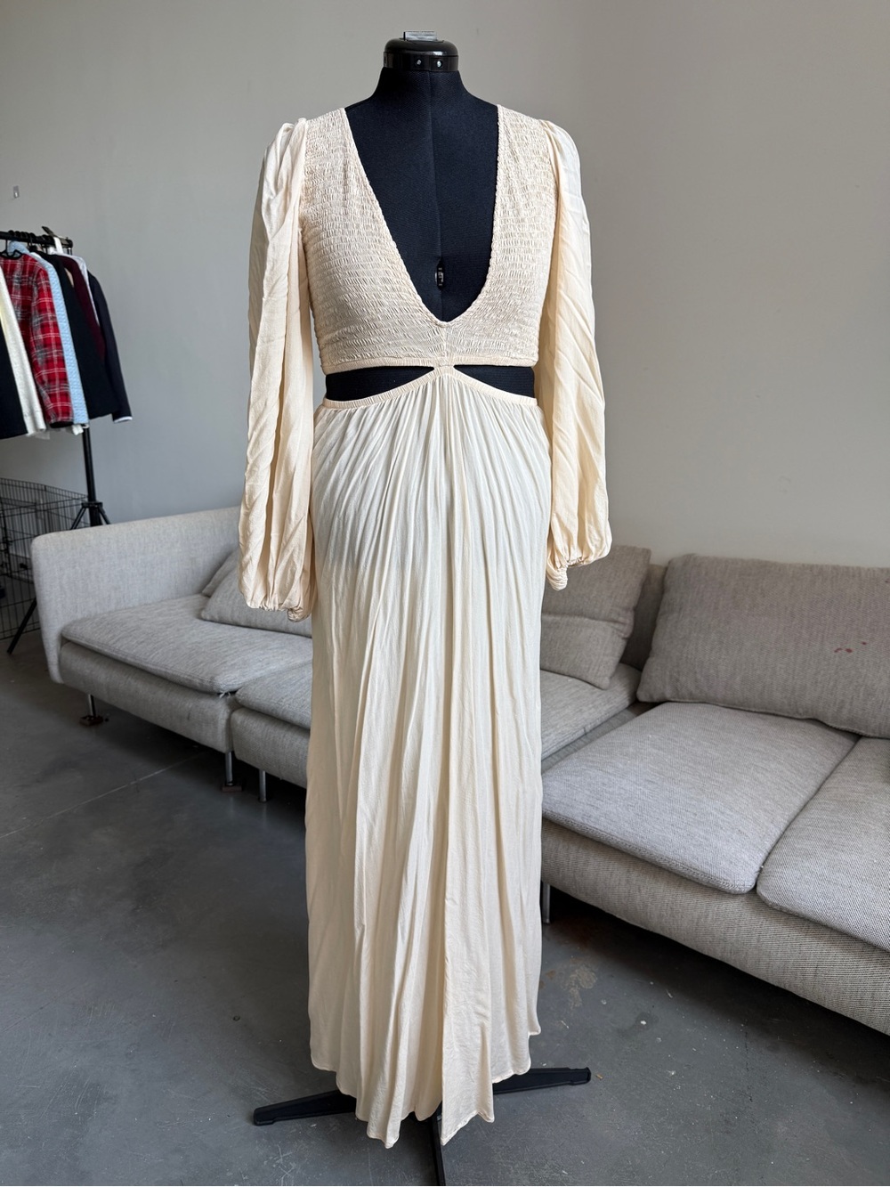 Indah Cream Long Sleeve Cutout Maxi Dress